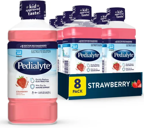 Pedialyte Bebida de Electrolitos, Bebidas de Hidratación para Niños y Adultos, Sabor a Fresa, Litro, Paquete de 8
