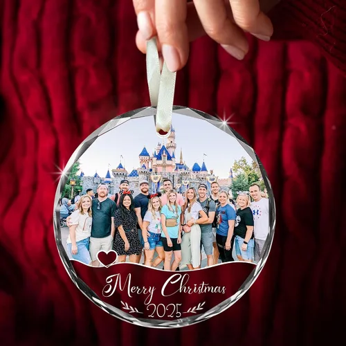 Miniatura 4 de Adorno de cristal con foto personalizada 2026 – Adorno de Navidad familiar personalizado, nombre personalizado, foto, fecha, recuerdo del día