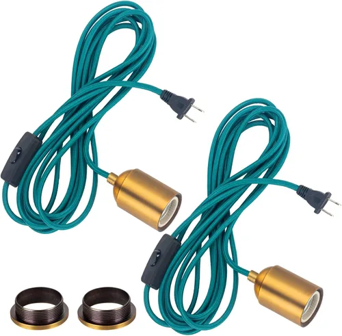 Miniatura 12 de Lámpara colgante con cable de enchufe, lámpara colgante con enchufe, enchufe de tela verde azulado, cubierta con interruptor, cables de iluminación