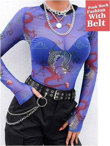 Miniatura 4 de SUOSDEY Cinturón de cuero con doble ojal con cadena desmontable para mujeres y hombres, cinturón negro punk con agujeros dobles tachonados para jeans