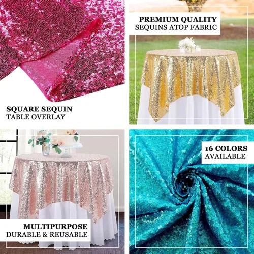 Miniatura 2 de Efavormart - Mantel cuadrado de lentejuelas de lujo de 72 x 72 pulgadas, mantel cuadrado champán para bodas, fiestas, eventos, banquetes