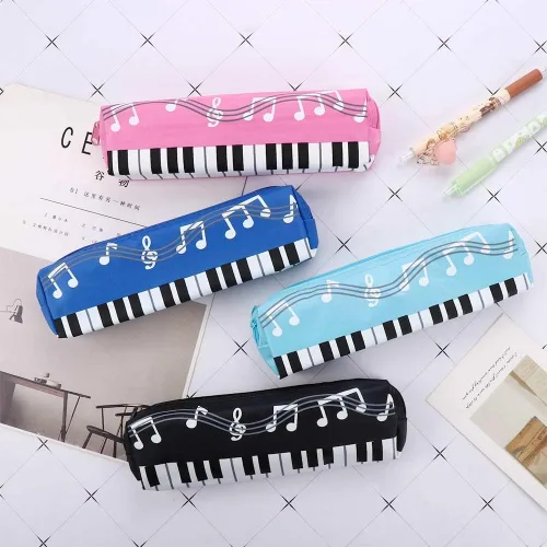 Miniatura 3 de Estuche de tela Oxford, cuadrado de una sola capa, notas musicales, teclado de piano, estuche para lápices de gran capacidad, bolsas para Azul