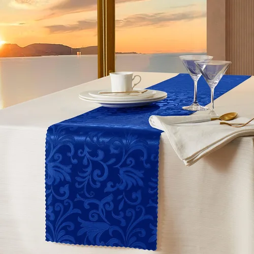 Miniatura 8 de Manyshofu 5 caminos de mesa de satén dorado – 12 x 108 pulgadas, decoración de damasco, impresión jacquard brillante y suave de boda para banquetes