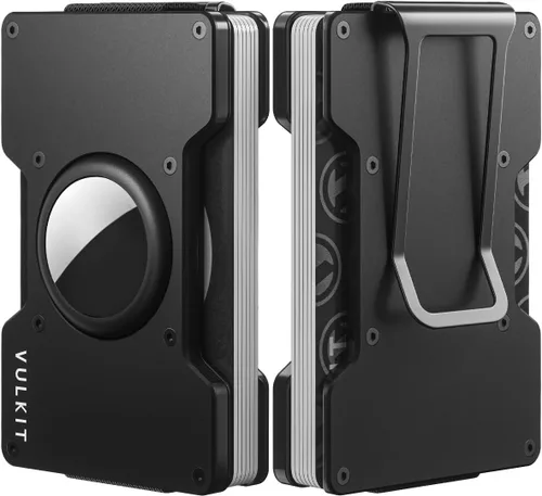 VULKIT Cartera metálica para hombre con clip para dinero, soporte delgado para tarjetas de crédito con soporte para Airtag, billetera minimalista