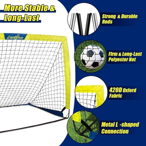 Miniatura 8 de LIBERRWAY Soccer Goal 4'x 3' Portable Kids Soccer Goals for Backyard or Indoor Pop Up Soccer Net with 6 Training Cones, Carrying Bag, 8 Ground Stakes
