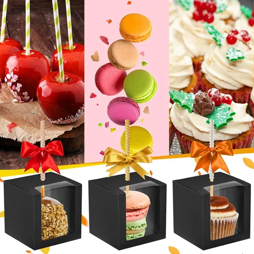 Miniatura 6 de 100 cajas de manzana de caramelo con agujero, cajas de manzana caramelo de 4 x 4 x 4 pulgadas, caja de regalo de regreso a clases, contenedor
