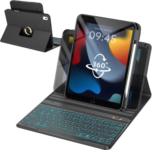 Miniatura 26 de OYEEICE Funda de teclado para iPad 6ª/5ª generación de 9.7 pulgadas, teclado inalámbrico desmontable retroiluminado de 7 colores, cubierta magnética