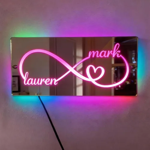 Miniatura 12 de VEELU Espejo con nombre personalizado iluminado para decoración de pared LED para habitación de niñas, letrero de neón con nombre personalizado, luz