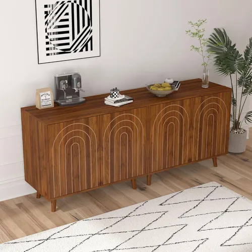 Miniatura 7 de weselon Gabinete Accent con Líneas Talladas, Aparador Moderno con Estantes Ajustables, Gabinetes de Almacenamiento Decorativos para Dormitorio, Sala
