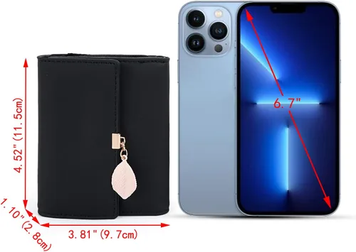 Miniatura 168 de UTO - Cartera pequeña RFID de piel sintética con dije de hoja, cierre de cremallera y tarjetero.