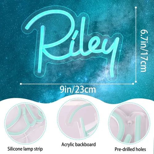 Miniatura 4 de Letrero de Nombre en Neón Riley, Luz de Nombre en Neón LED para Dormitorio de Niños, Decoración para Fiesta de Cumpleaños, Letrero de Neón Riley