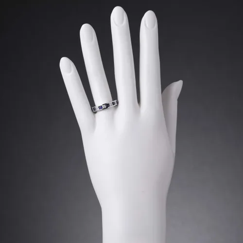 Miniatura 3 de PEORA Anillo de boda Half Eternity para mujer, plata de ley 925 con piedras preciosas de corte princesa, tallas 5 a 9