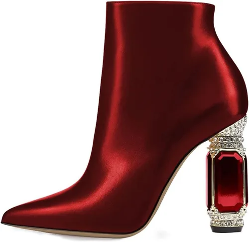 Miniatura 117 de FSJ Botas de tacón alto con punta puntiaguda para mujer, con tacón alto, con cremallera lateral brillante, estilo casual, para uso diario, zapatos