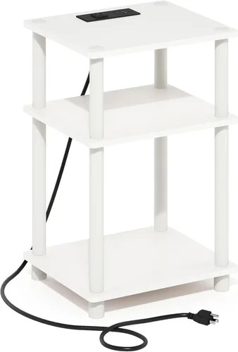 Miniatura 6 de Furinno JUST - Mesa auxiliar moderna de 3 niveles con estación de carga, mesita de noche de fácil montaje, mesita de noche con puerto USB y tipo C