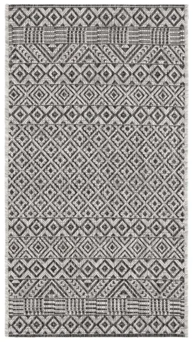 Miniatura 3 de SAFAVIEH Alfombra lavable al aire libre, colección Courtyard - 2'3" x 5', gris y negro, no desprende pelusa y fácil limpieza, ideal para patio