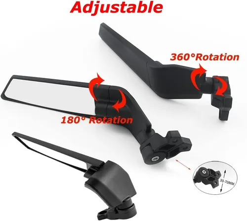 Miniatura 3 de Espejos de motocicleta ajustables de aluminio con aletas giratorias Stealth compatibles con Kawasaki Ninja 300 400 500 650 ZX6R Suzuki GSXR 600 750