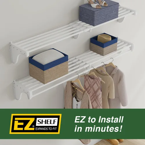 Miniatura 9 de EZ Shelf - Estante extensible para armario de bricolaje (sin barra para colgar) - 28" a 48" - Blanco - Fácil de instalar en 2 paredes laterales