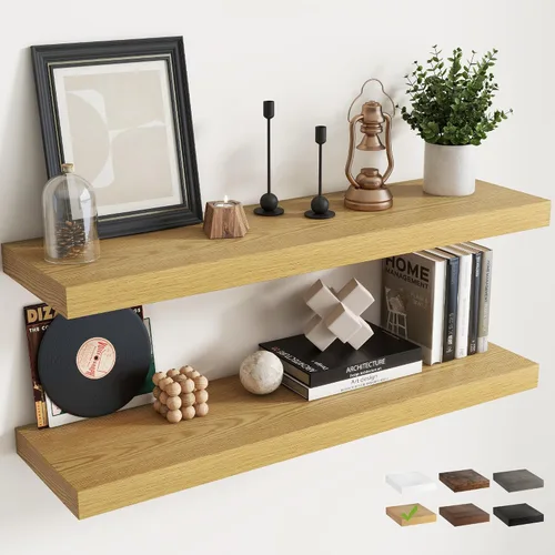 Miniatura 18 de Estantes flotantes para pared con soportes invisibles, estantes de madera de ingeniería montados en la pared con grano de madera para sala de estar