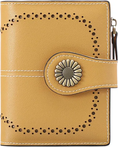 Miniatura 8 de SENDEFN - Billetera pequeña de piel auténtica para mujer, diseño plegable con ventana para tarjeta de identificación