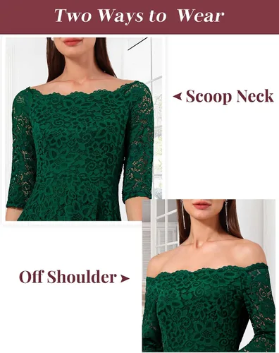 Miniatura 3 de Dressystar - Vestido de encaje para mujer, vestido asimétrico con vuelo y hombros descubiertos ideal para cóctel, dama de honor, fiesta formal