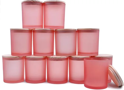 Miniatura 41 de SHOWIN Tarros de vela gruesos de 14 OZ para hacer velas 12 Piezas, tarros vacíos de 3 mechas con tapas de madera para hacer velas, recipiente