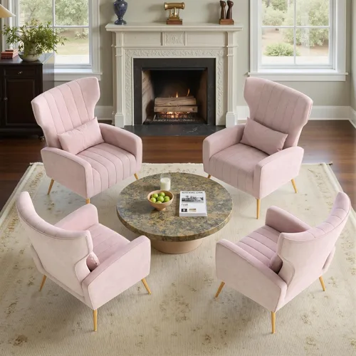 Miniatura 9 de Nalupatio Sillas decorativas de terciopelo, moderno sillón con respaldo alto con almohada lumbar, sillón tapizado de respaldo alto con patas de Beige