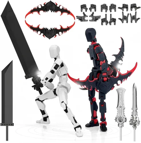 Miniatura 11 de Figura de acción T13 con cañón láser, robot Titan 13 rojo impreso en 3D articulado articulado articulado coleccionable, montaje coleccionable