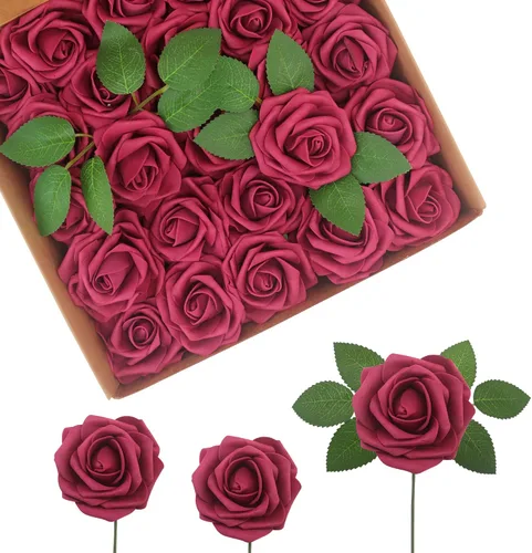 Miniatura 26 de Flores Artificiales Rosas Realistas, 50 piezas de rosas falsas con tallo de aspecto real para ramos de boda DIY, centros de mesa, despedida