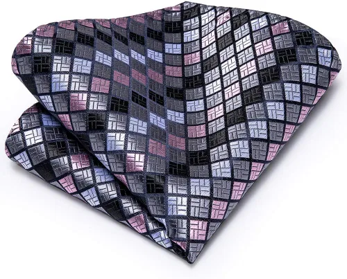 Miniatura 26 de Hi-Tie Corbata clásica de cachemira para hombre con pañuelo y gemelos a cuadros