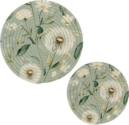 Miniatura 21 de Salvamanteles de flores de amapola otoñal para platos calientes, ollas y sartenes, salvamanteles tejidos de algodón, redondo, grande, decoración