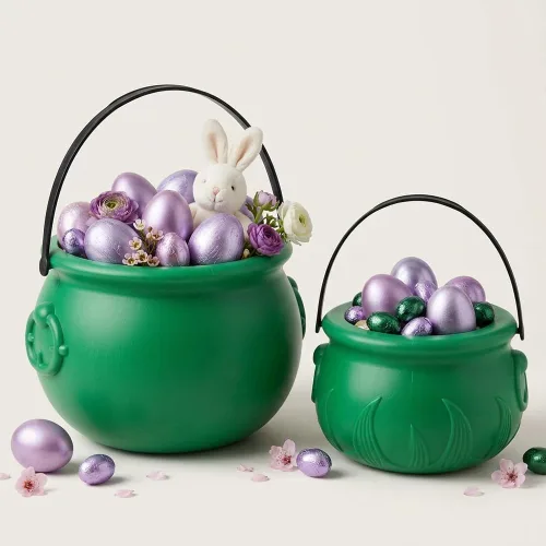 Miniatura 43 de PMU Caldero de Pascua de 8 pulgadas, 6 unidades, caldero de plástico verde, decoración de Pascua para decoración del hogar y fiesta
