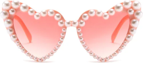 Long Keeper Love Pearl - Lentes de sol para mujer, de lujo, vintage, con forma de corazón, para fiesta, festival, ojo de gato, UV400