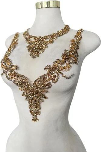 Miniatura 17 de Accesorios de apliques de encaje de diamantes de imitación hechos a mano puros cuentas de costura a mano piedras parches para vestido de novia