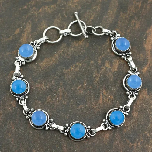 Miniatura 34 de Round Shape Natural & Synthetic Gemstones Silver Plated Bracelets for Women - Vintage Bohemian Style Handmade Birthstone Adjustable Link Bracelet