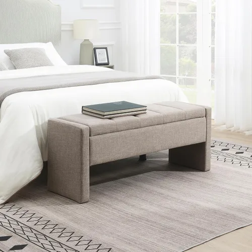 Miniatura 9 de Otomana de 47.25'' con almacenamiento, banco de almacenamiento al pie de la cama, banco de entrada - reposapiés multifuncional tapizado en lino