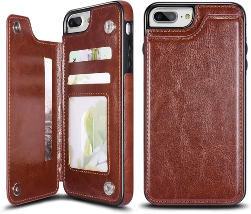 Miniatura 20 de Funda de piel tipo cartera para iPhone con (dos cierres magnéticos), (ranuras para tarjetas) función atril