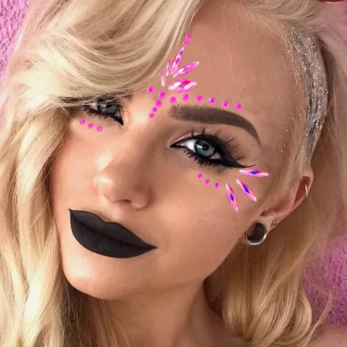 Miniatura 3 de Gemas Faciales de Sirena Joyas Adhesivas para Halloween Cuerpo Ojos Cara Joyas Gemas para Festivales Rave Tatuaje con Purpurina Cristales Rosa