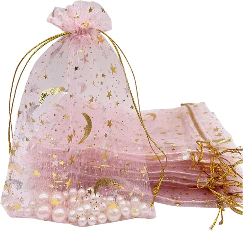 Miniatura 12 de Jexila 100 bolsas de regalo de organza dorada de 4 x 6 pulgadas, pequeñas bolsas de joyería con cordón de malla, bolsa de regalo para bodas, Dorado