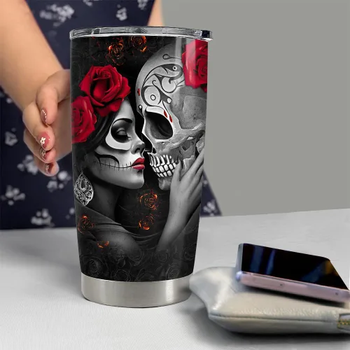 Miniatura 6 de SANDJEST Vaso Térmico para Parejas de 20oz Regalos para Esposa Esposo Calavera Parejas Vasos Térmicos de Acero Inoxidable Taza de Viaje para Café