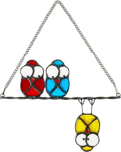 Panel de atrapasoles de doble cara, búhos multicolor para ventanas, puertas, habitación, decoración del hogar, adorno de colibrí y regalos para