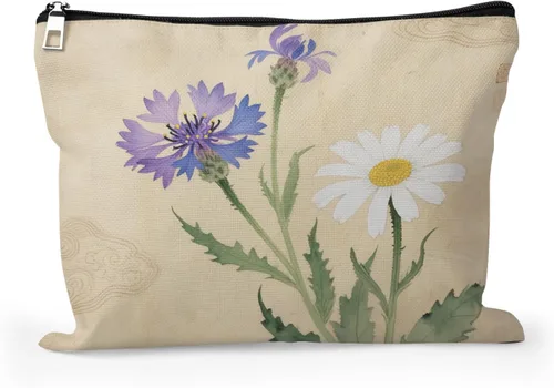 Miniatura 23 de Cafl Bolsa de maquillaje para mujeres y niñas, organizador de viaje portátil de gran capacidad, 10 x 8 pulgadas, Par de mirlo posado en ramas