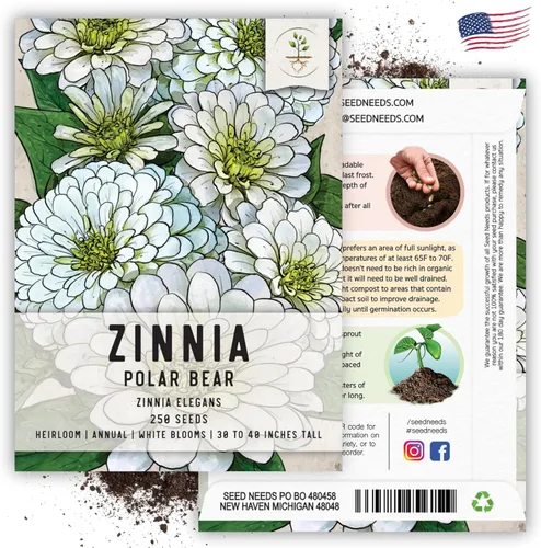 Miniatura 5 de Seed Needs Polar Bear - Semillas de zinnia blancas para plantar, reliquia y sin tratar, cultiva un jardín de mariposas para atraer mariposas, abejas