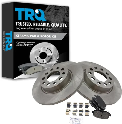 Miniatura 145 de TRQ Kit de rotor de freno trasero y pastillas de cerámica Posi premium compatible con camioneta Chevy GMC