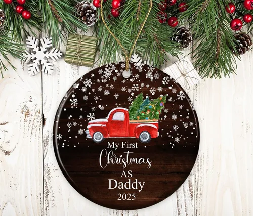 Miniatura 2 de Yanashop88 Adorno de My First Christmas As Daddy 2021 – Nuevo 2021 – Regalos para decoración redonda de cerámica de un lado, ornamento