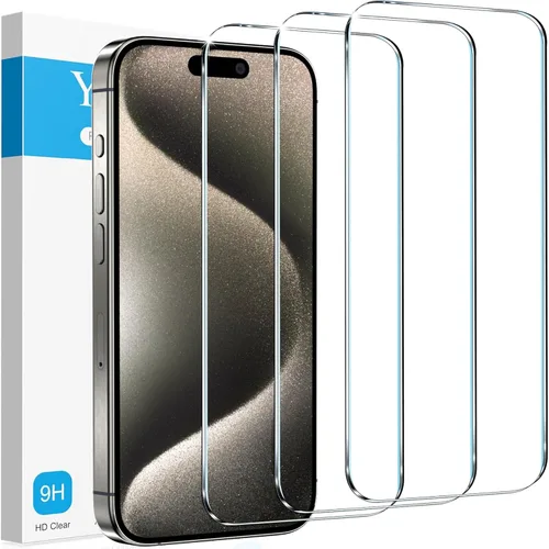 Miniatura 7 de YMHML Paquete de 3 protectores de pantalla de vidrio templado para iPhone 16/iPhone 15 Pro/iPhone 15, película transparente HD de grado militar