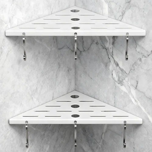 Miniatura 8 de Paquete de 2 estantes esquineros de ducha, estantes de baño de acero inoxidable 304 de 10 pulgadas con 6 ganchos, capacidad resistente, resistente