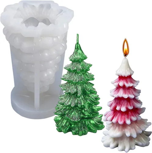 Molde de Árbol de Navidad para Velas, Molde de Árbol de Pino 3D de Silicona para Hacer Velas Aromaterapia Cera Resina Epoxy para Jabón Fiesta de 02