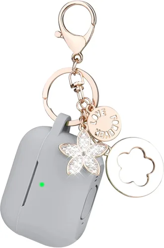 Miniatura 5 de OLEBAND Funda para Airpods Pro de 1ª generación con bonito llavero brillante, funda protectora de silicona y antideslizante, compatible con Apple