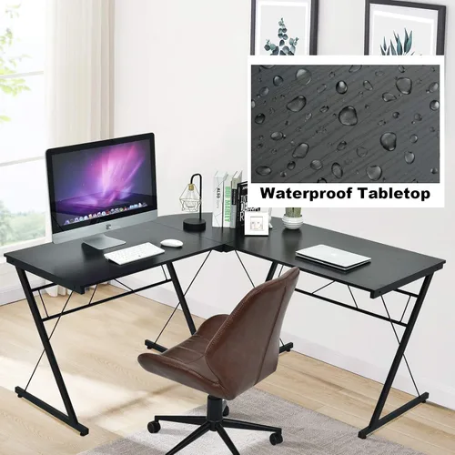 Miniatura 4 de Tangkula Escritorio en forma de L, escritorio de esquina para computadora, ahorro de espacio y multifuncional, escritorio de oficina en casa