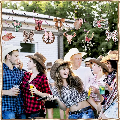 Miniatura 4 de Affrolling 52 piezas de arco de coqueta de vaquera, remolinos colgantes, decoraciones de fiesta de cumpleaños del oeste, color rosa, disco rodeo